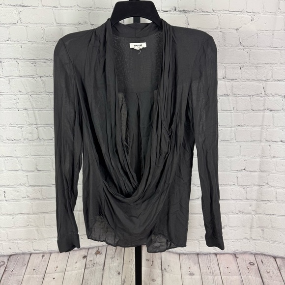 Helmut Lang Dark Charcoal Gray Draped Deep V Neck Lightweight Blouse Size Small - Picture 1 of 6